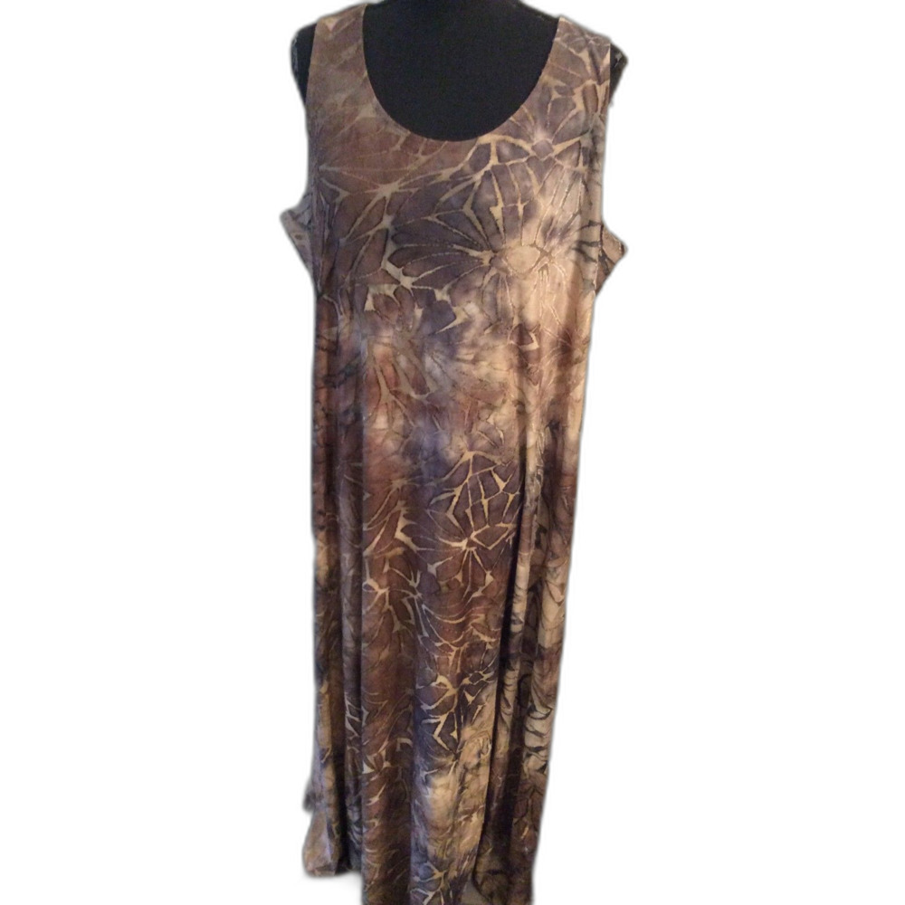 Susan Graver Sleeveless Maxi Dress Textured Neutrals Brown Black XL